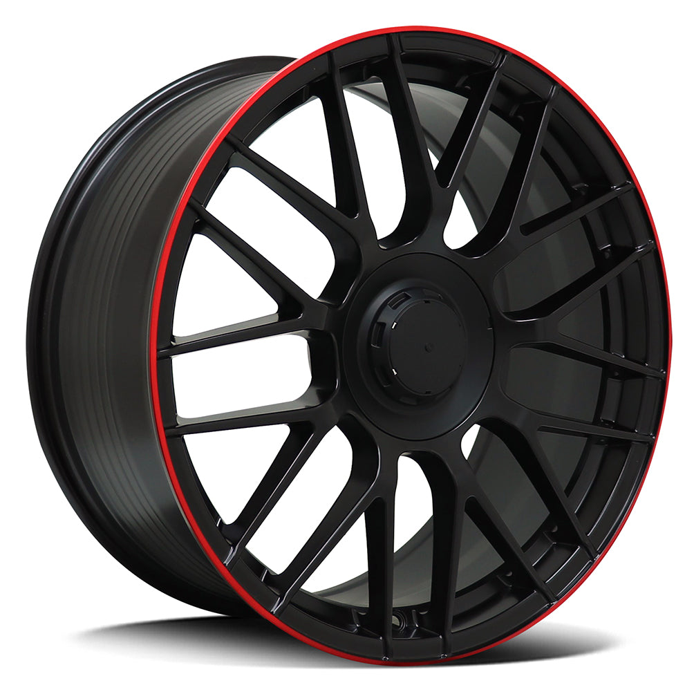 REPLICA MERCEDES  10 /SATIN BLACK MACHINED RED LIP S22
